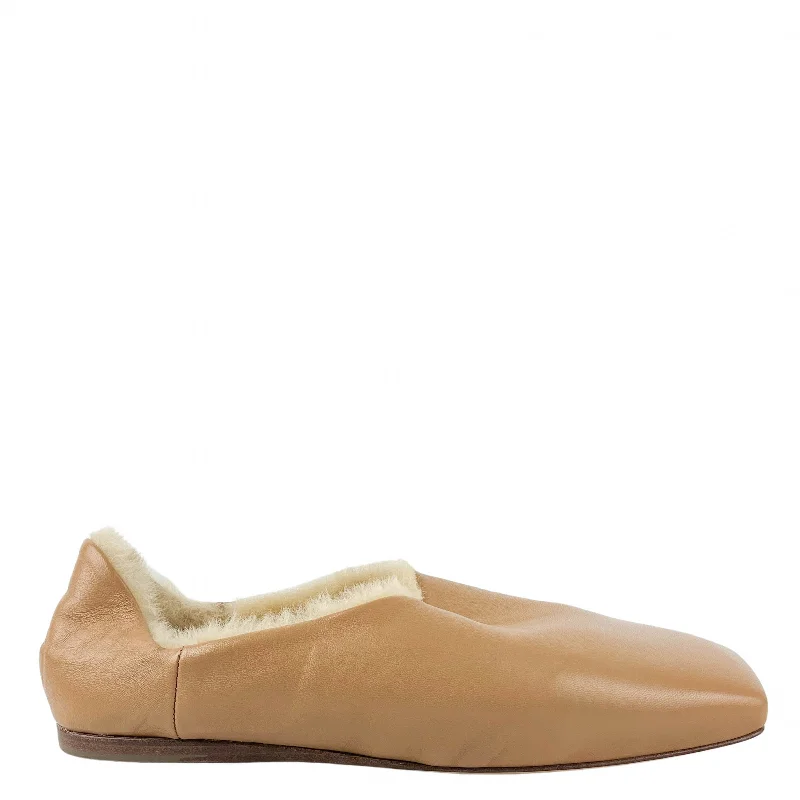 Mansur Gavriel Square Toe Babouche Flats In Caramel/Natural