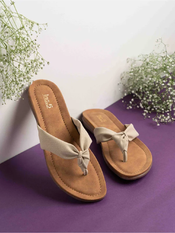 Womens Beige Casual Solid Round Toe Flats