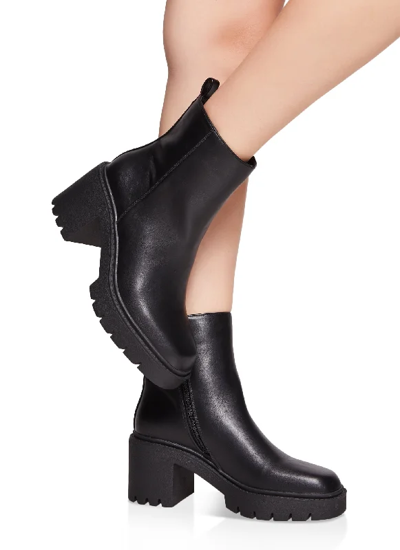 Platform Lug Sole Mid Heel Booties