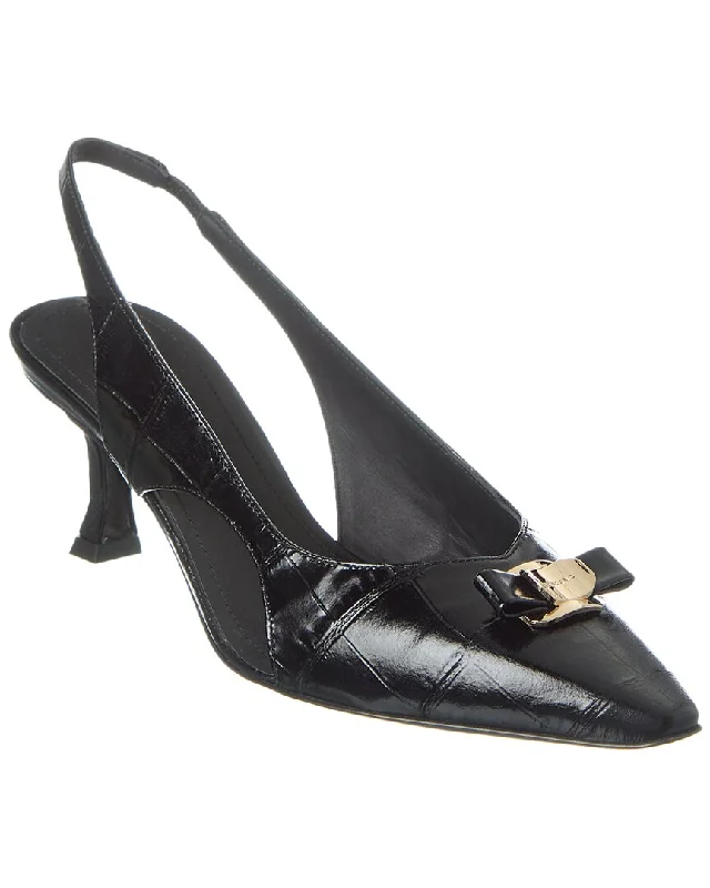 Ferragamo Mini Bow Zarula Croc-Embossed Leather Slingback Pump