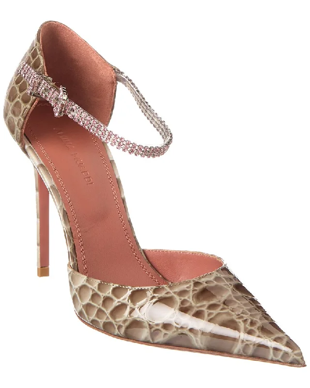 AMINA MUADDI Ursina 95 Croc-Embossed Patent Pump