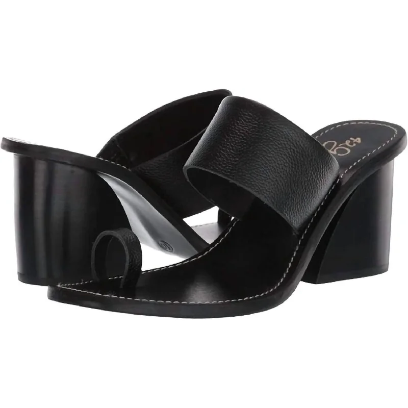 Women's Eedie Single Toe Wide Strap Leather Heels In Black