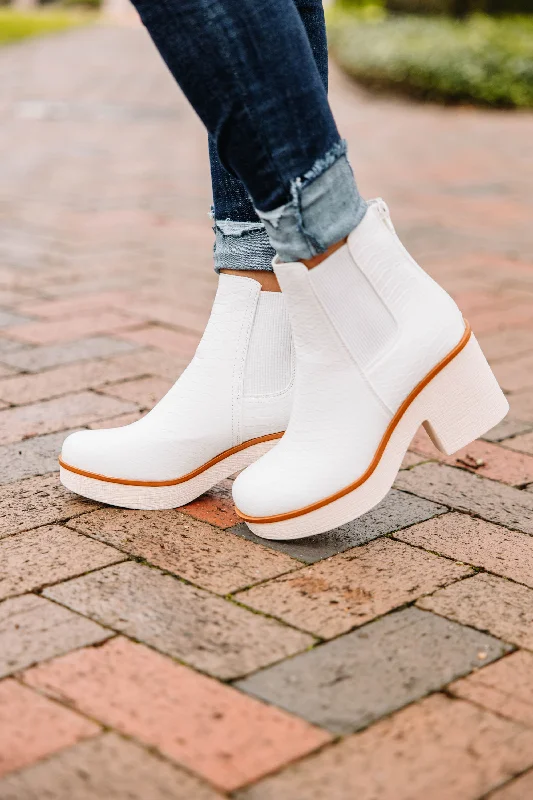 Bold Soul White Chunky Heel Booties