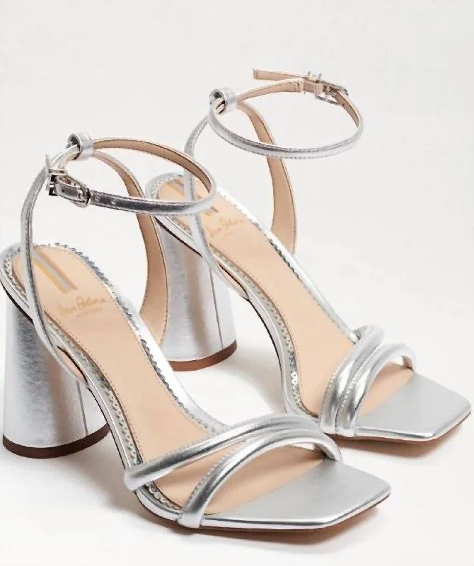 Kia Block Heel Sandal - Medium in Soft Silver