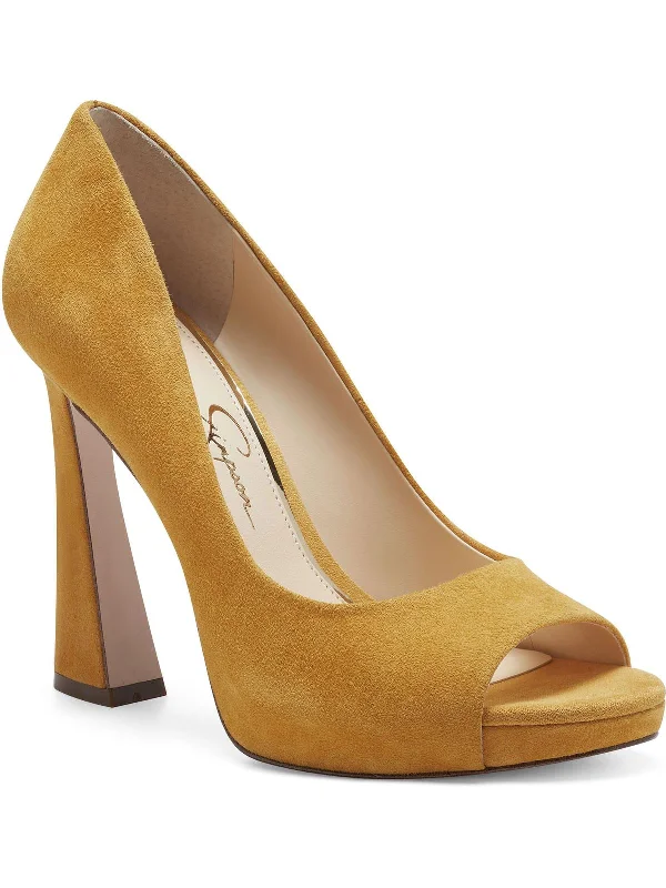 Womens Suede Peep Toe Pumps