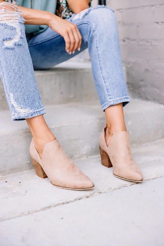 Be There Taupe Brown Side Cut Suede Booties