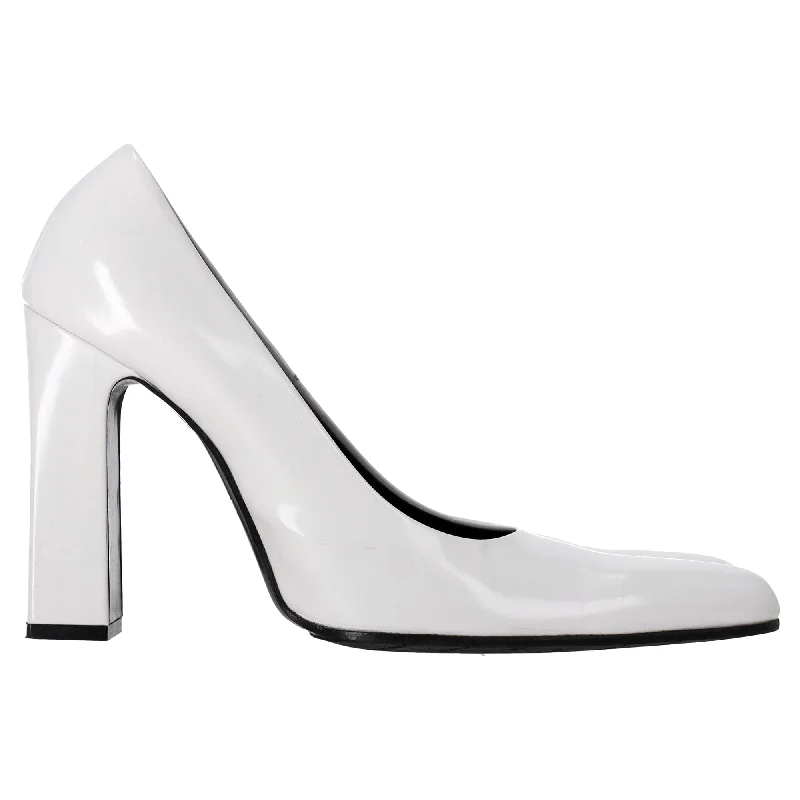 Balenciaga 110mm Round Toe Brushed Pumps In White Leather