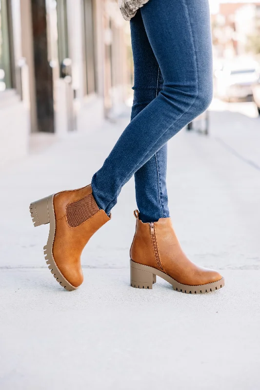 Let The Day Begin Tan Brown Chelsea Booties