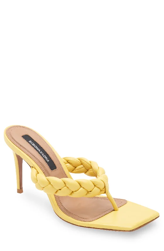 BELLA TUSCANY YELLOW LEATHER BRAIDED SANDAL HEEL