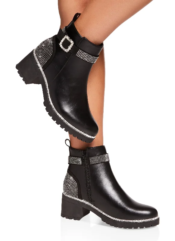 Rhinestone Trim Buckle Booties