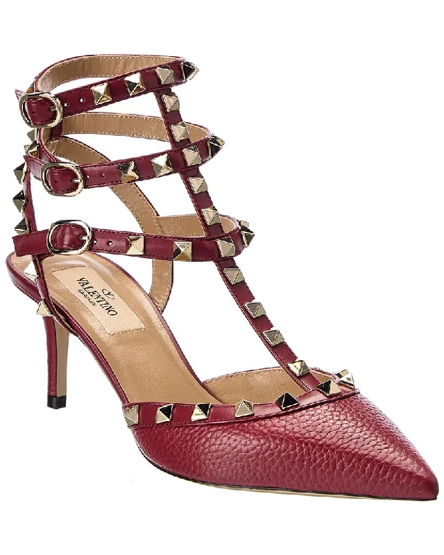 Valentino Rockstud Caged 65 Grainy Leather Ankle Strap Pump