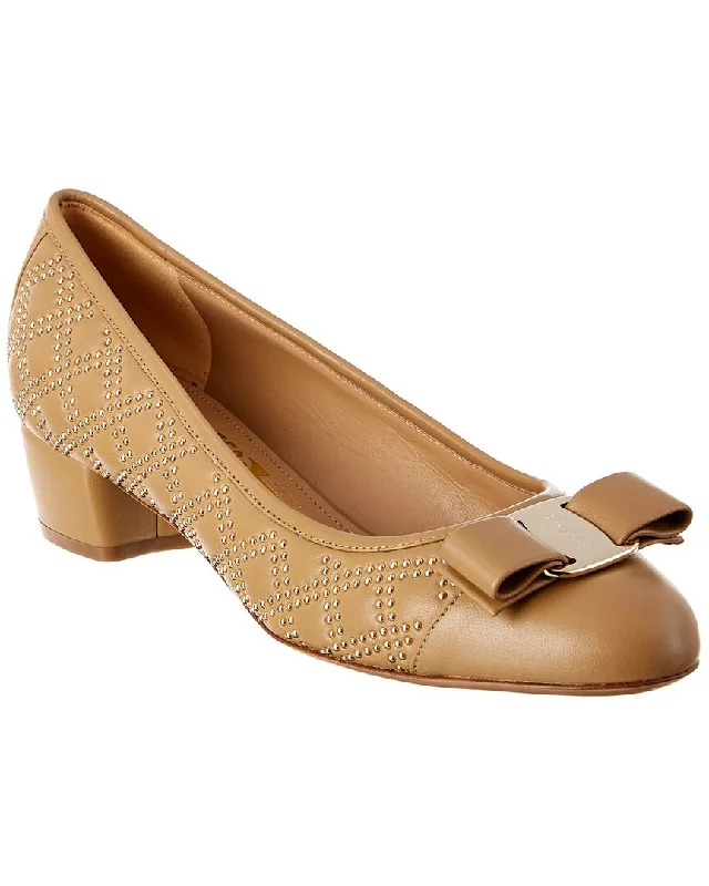 Salvatore Ferragamo Vara Bow Studded Leather Pump