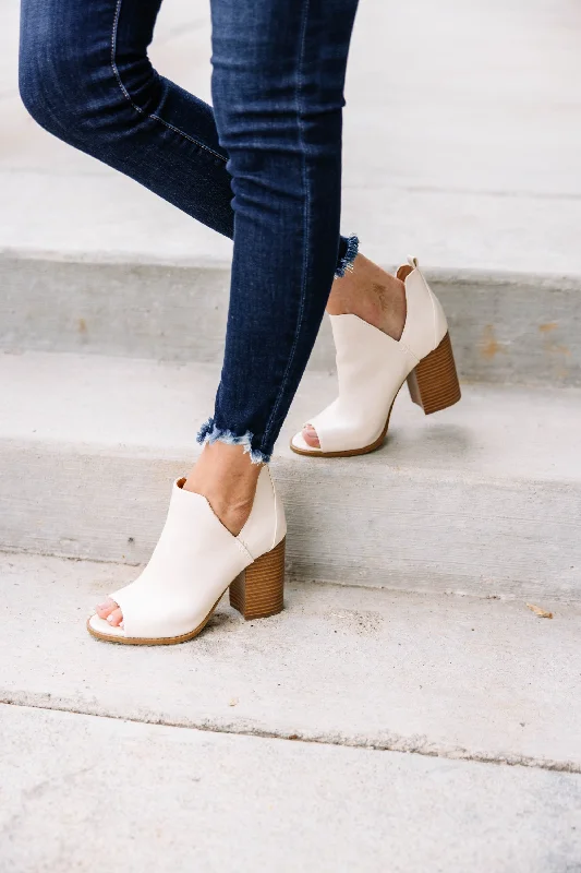 Feeling Bold Bone White Heeled Booties