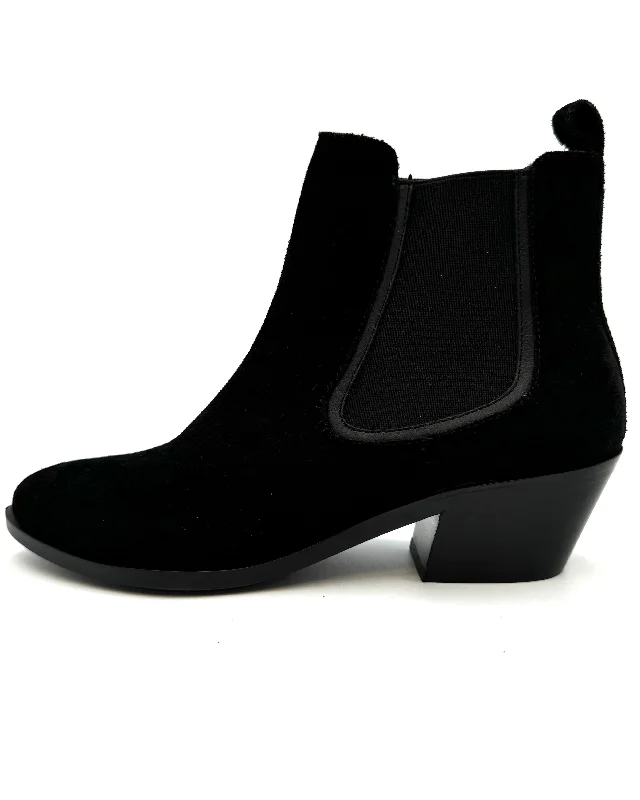 Black Suede Booties With Elastic Panels - Size 7