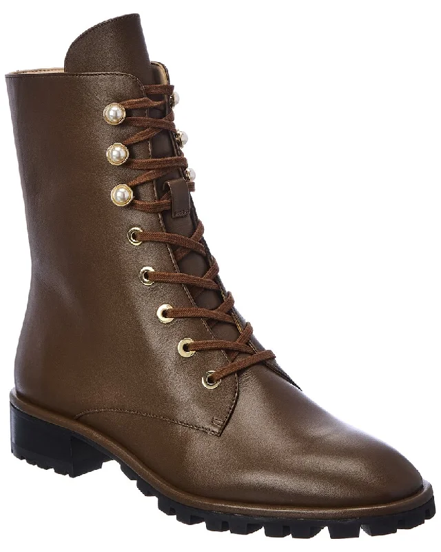 Stuart Weitzman Laine Pearl Leather Combat Boot