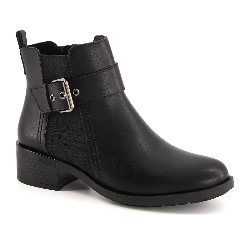 Andrea Leather Booties With Elastic Side and Buckle