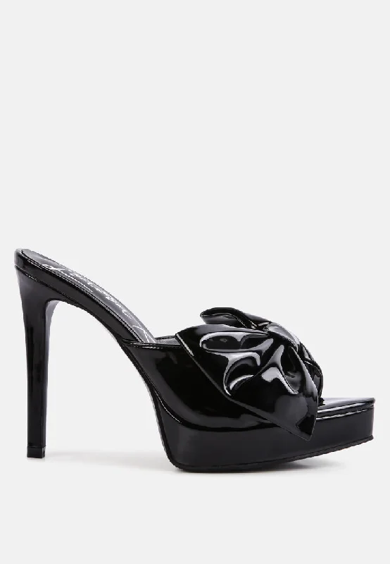 my time patent pu bow detail high heeled sandal