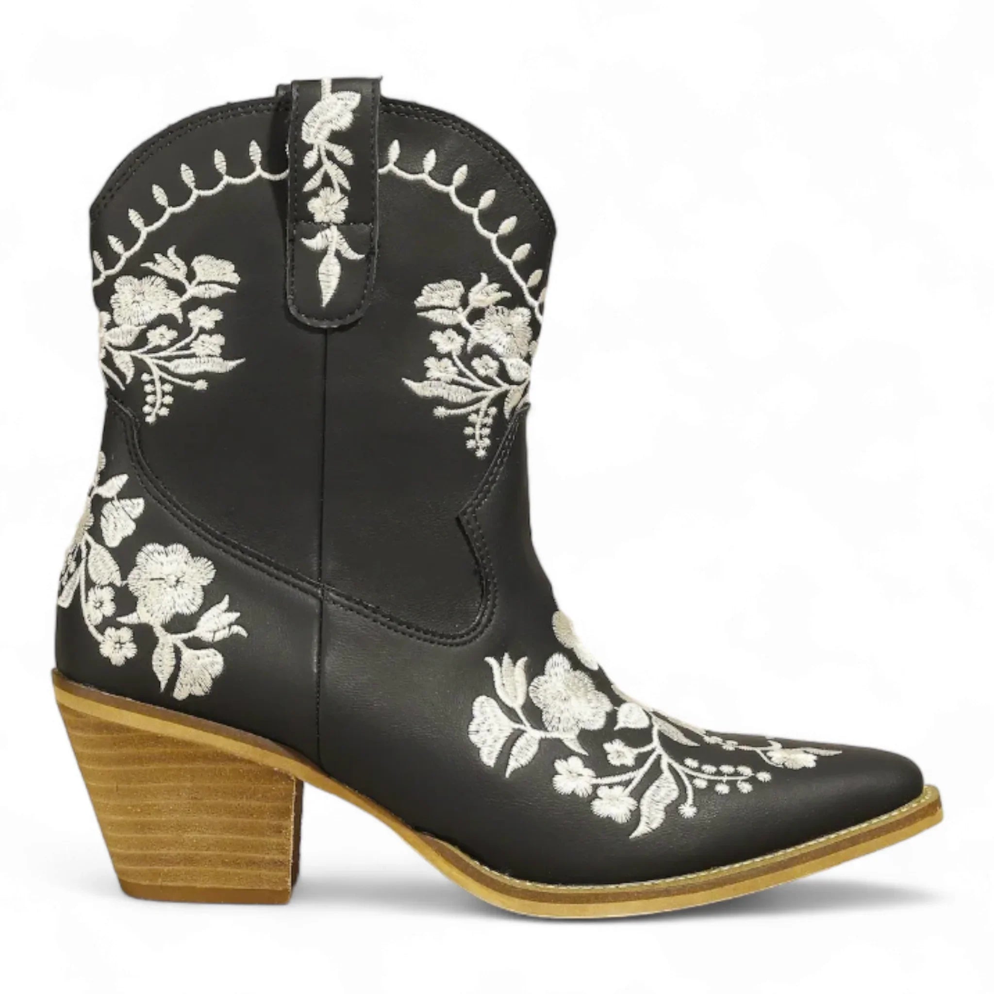 Carolina Flora Embroidered Cowgirl Ankle Bootie