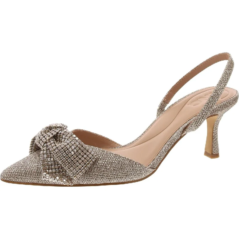 Gevira 7 Womens Glitter Bow Slingback Heels