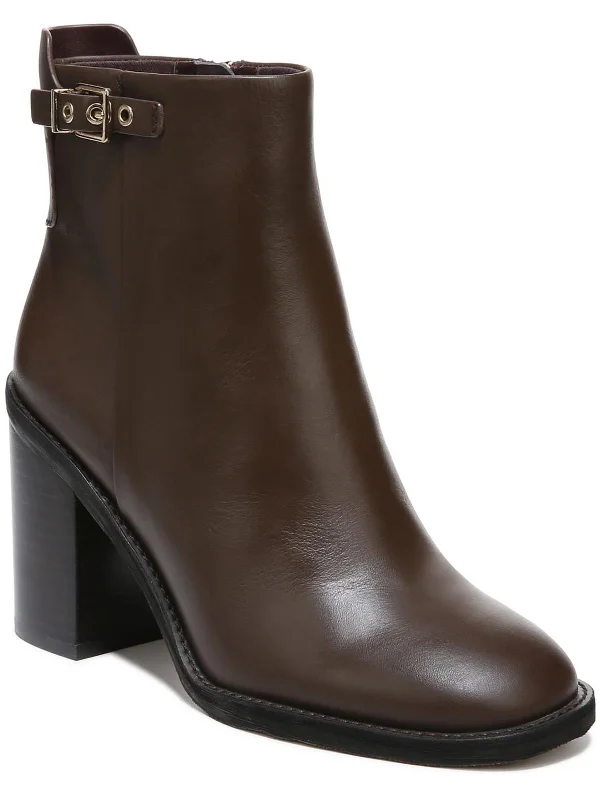 Rivet Womens Leather Block Heel Booties