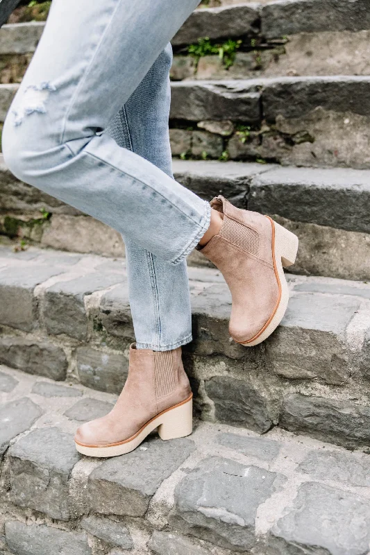 Bold Soul Taupe Brown Chunky Heel Booties