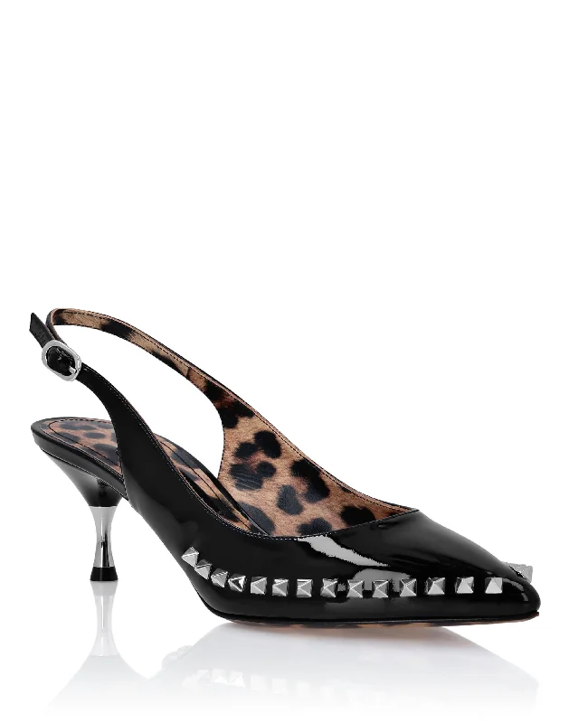 Patent Leather Decollete Mid Heels Studs