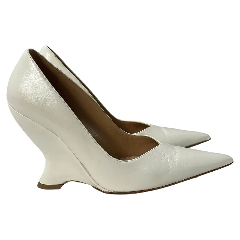 Bottega Veneta Punta Wedge Pumps in White Leather