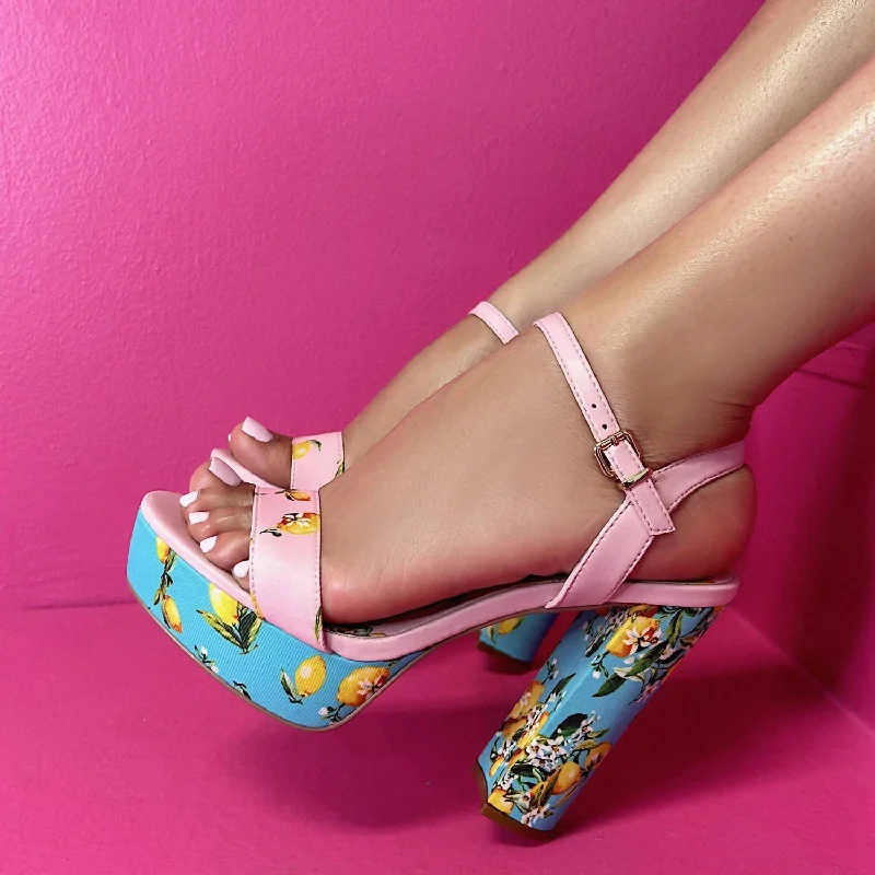 Women's Dainty Heels In Pink/blue Combo