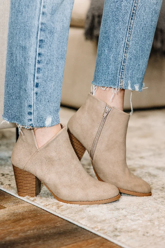 Doing It All Warm Taupe Gray Booties