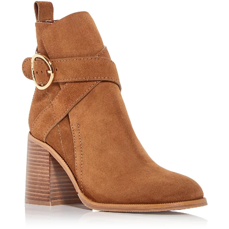 Womens Suede Buckle Booties