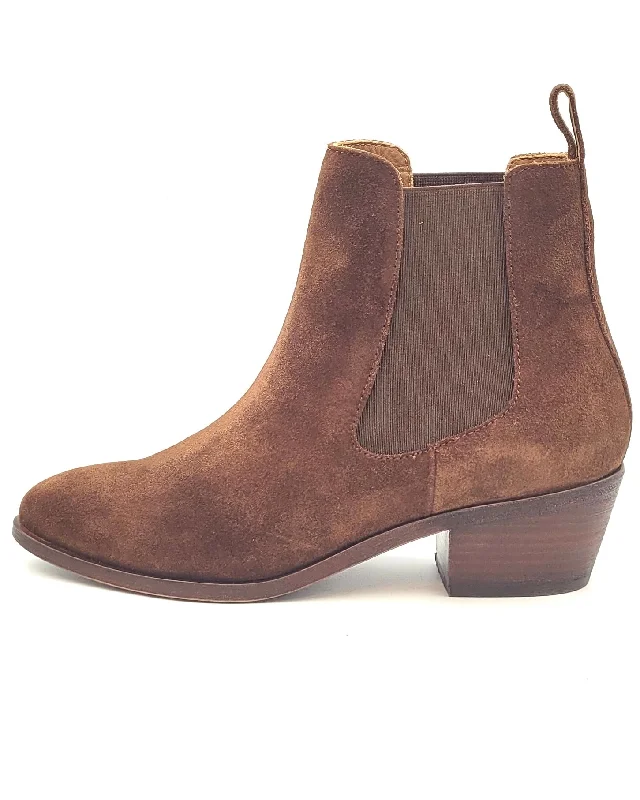 Dark Saddle Brown Suede Booties - Size 7