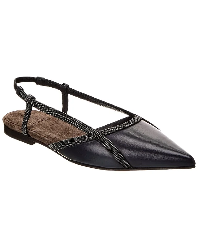 Brunello Cucinelli Leather Slingback Flat