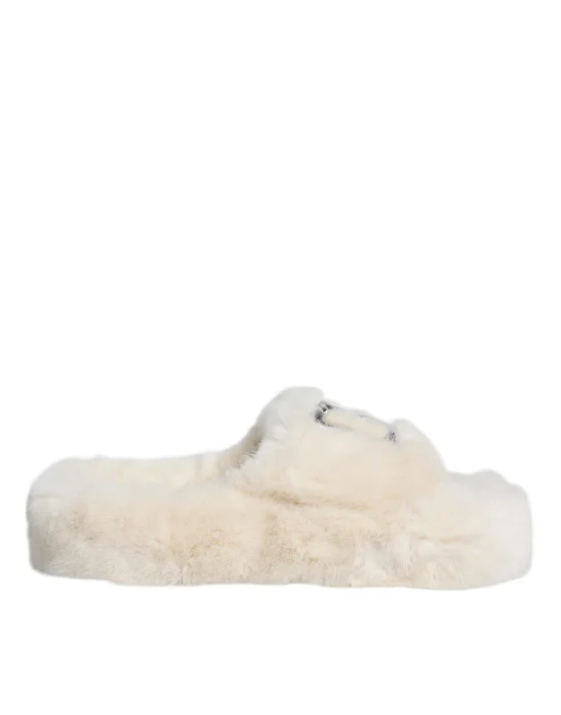 Dolce & Gabbana  Faux Fur Slides Flats Sandals Women's Shoes