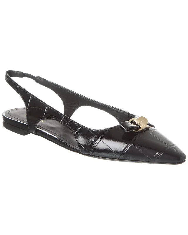 Ferragamo Zalu Embossed Leather Slingback Flat