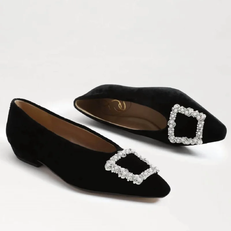 Janina Luster Pointed Toe Flat In Black Velvet