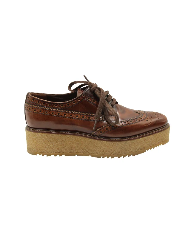 Prada Platform Derby Shoes in Brown Leather