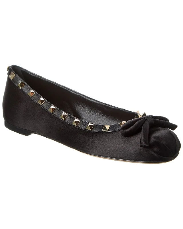 Valentino Rockstud Satin & Leather Ballerina Flat