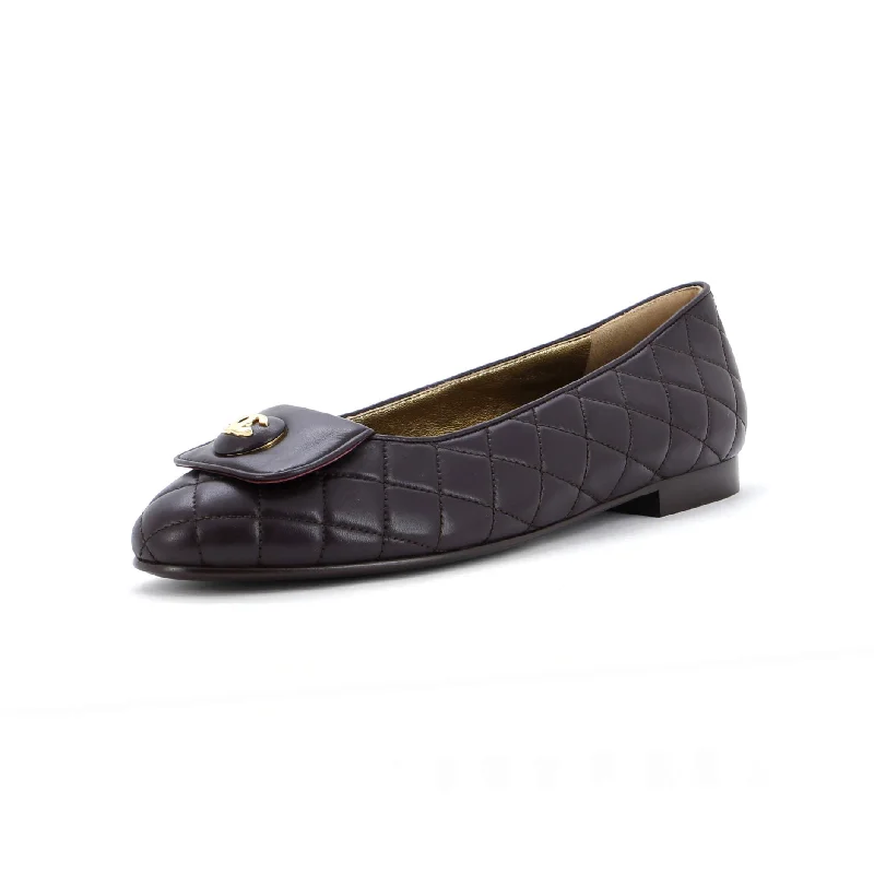 Women's CC Button Ballerina Flats Quilted Leather