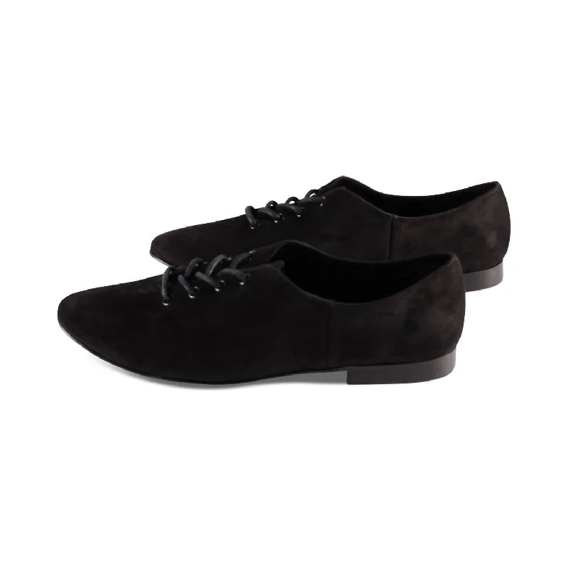 Women's Trending Lace Up Flat In Black Suede