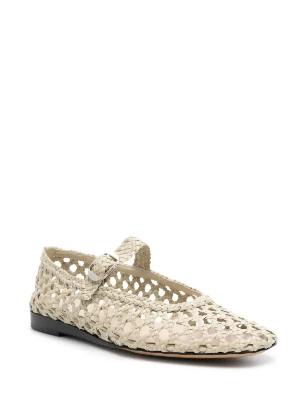 Woven Leather Mary Jane Shoes In Ecru